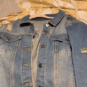 24/7 Comfort Apparel Light Blue Distressed Denim Jacket